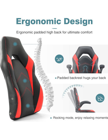 Silla de Oficina Gaming OLIXIS Cuero PU Rojo y Negro