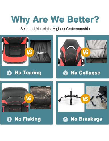 Silla de Oficina Gaming OLIXIS Cuero PU Rojo y Negro