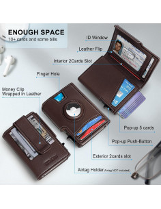 Billetera RFID para hombres con clip de dinero y soporte Airtag 2