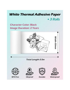 Papel Térmico Adhesivo Phomemo 50mm, 3 Rollos, Texto Negro 2