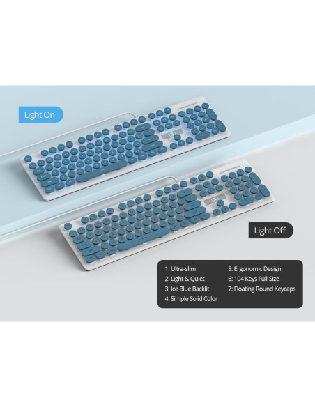 Teclado Retro iRoboosta Azul 104 Teclas LED Membrana Teclado Retro iRoboosta Azul 104 Teclas LED Membrana