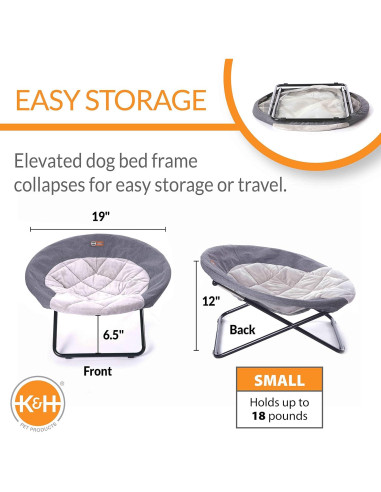 Cama Elevada K&H para Mascotas Pequeña 48 cm Gris