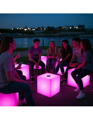 Silla Cubo LED Mr.Go 16" Recargable RGB Control Remoto