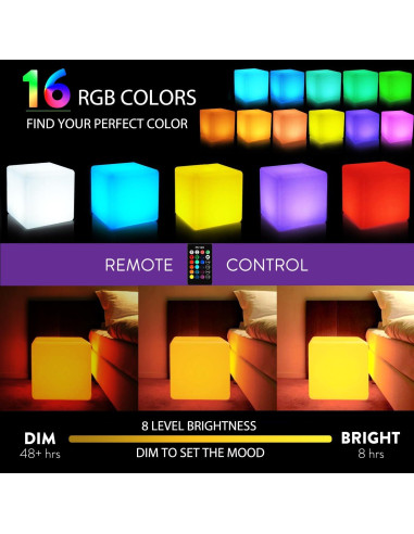 Silla Cubo LED Mr.Go 16" Recargable RGB Control Remoto