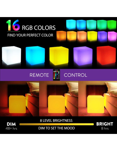 Silla Cubo LED Mr.Go 16" Recargable RGB Control Remoto Silla Cubo LED Mr.Go 16" Recargable RGB Control Remoto