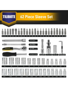 Juego de Llaves de Vaso TILIBOTE 62PCS 1/4" y 3/8" 2