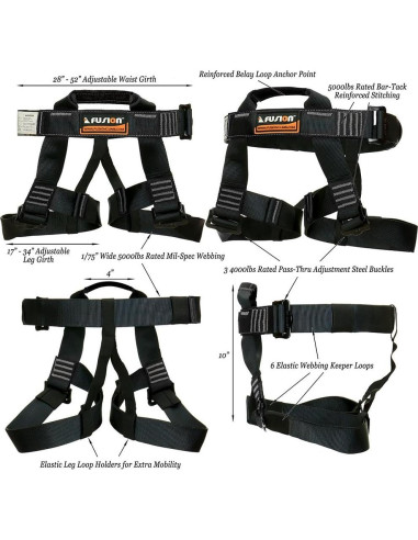 Arnés de Escalada Fusion Climb Tch-107 Negro y Gris