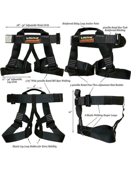 Arnés de Escalada Fusion Climb Tch-107 Negro y Gris