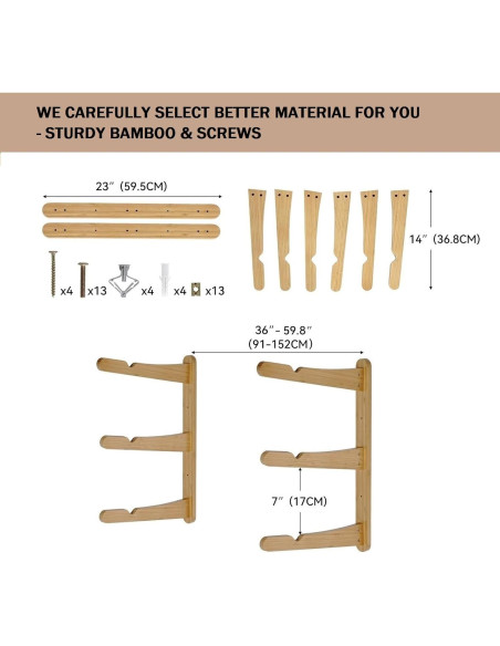 Soporte de Pared LINGVUM para 3 Tablas de Surf de Bambú