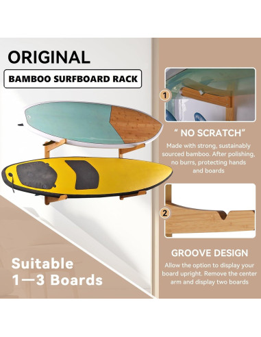 Soporte de Pared LINGVUM para 3 Tablas de Surf de Bambú