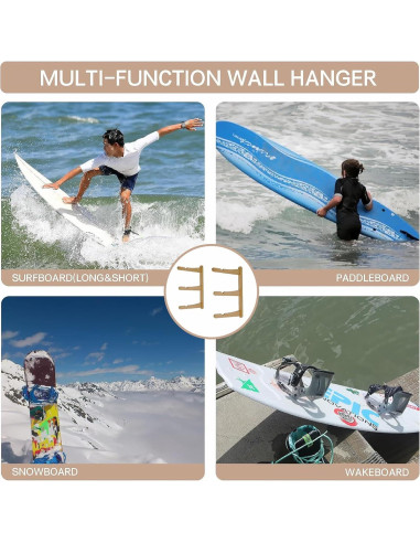Soporte de Pared LINGVUM para 3 Tablas de Surf de Bambú