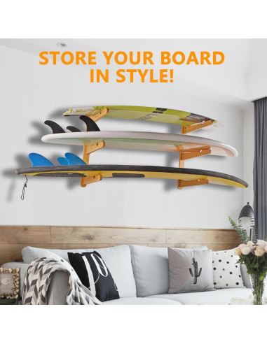Soporte de Pared LINGVUM para 3 Tablas de Surf de Bambú