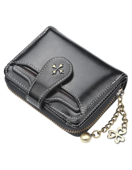 Cartera Bifolding GGOOB Mini de Cuero Negra para Mujeres