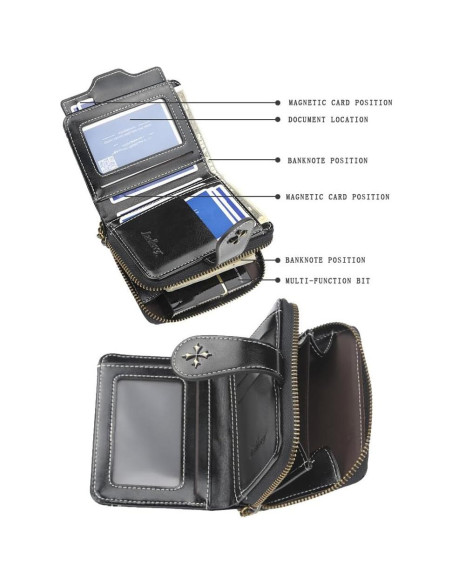 Cartera Bifolding GGOOB Mini de Cuero Negra para Mujeres