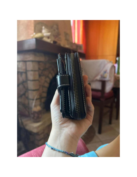 Cartera Bifolding GGOOB Mini de Cuero Negra para Mujeres