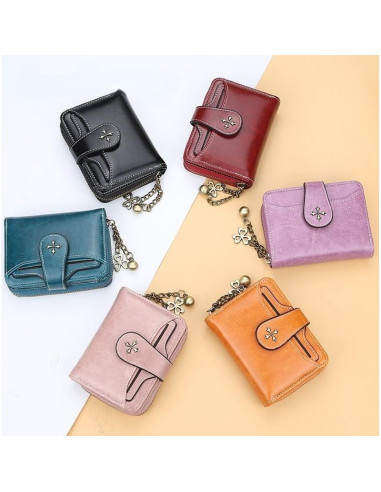 Cartera Bifolding GGOOB Mini de Cuero Negra para Mujeres