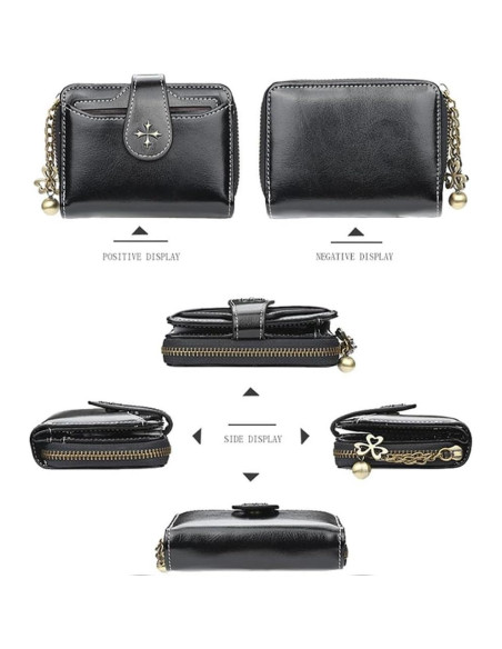 Cartera Bifolding GGOOB Mini de Cuero Negra para Mujeres