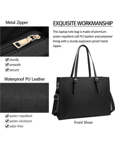 Bolsa de Laptop NUBILY 15.6" Negra Impermeable para Mujeres 2