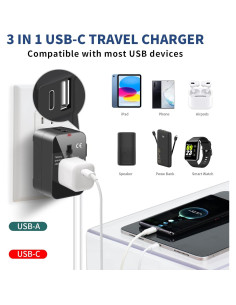 Adaptador de Viaje LIANSING Universal USB C 1A 1C Negro 2