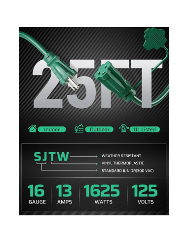 Cable de Extensión Exterior Dewenwils 7.62m 3 Enchufes Seguridad