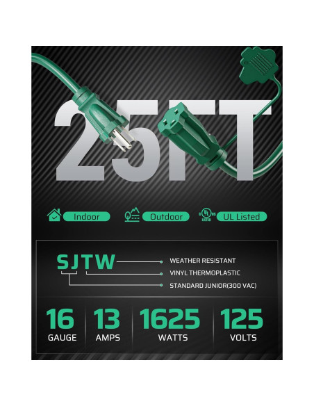 Cable de Extensión Exterior Dewenwils 7.62m 3 Enchufes Seguridad