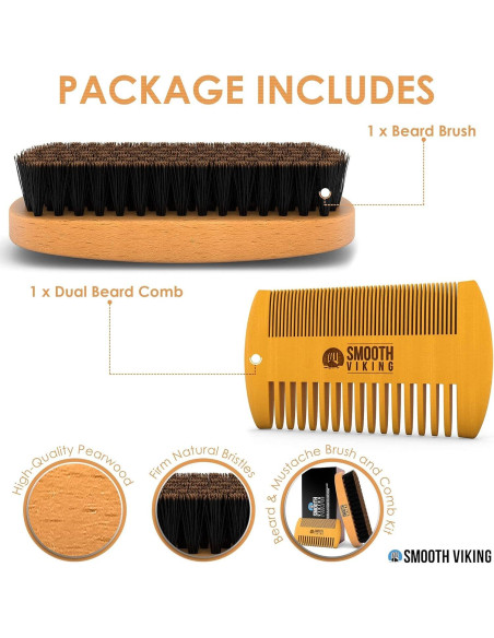 Juego de Cepillo para Barba Smooth Viking - Cerdas de Jabalí