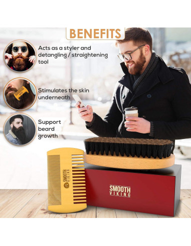 Juego de Cepillo para Barba Smooth Viking - Cerdas de Jabalí
