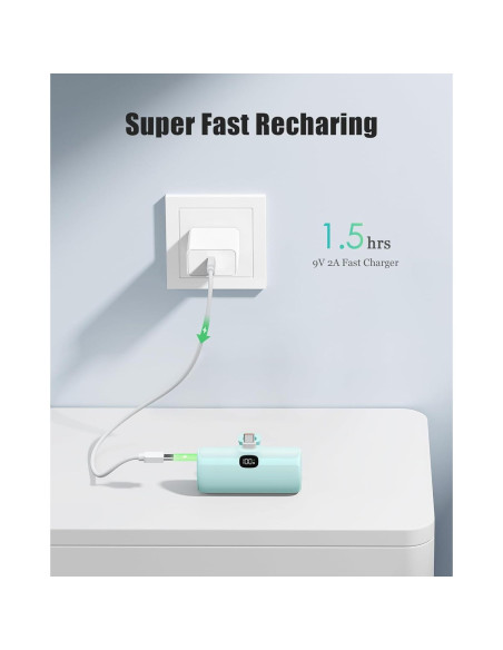 Banco de Poder Mini 5000mAh QECVEC Cargador Rápido 20W Azul Banco de Poder Mini 5000mAh QECVEC Cargador Rápido 20W Azul