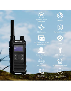 Walkie Talkies KETELESE T3G IP67 2W 30 Canales 2 Paquete 2