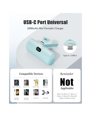 Banco de Poder Mini 5000mAh QECVEC Cargador Rápido 20W Azul