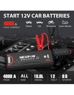 NEXPOW Arrancador de Batería 4000A Q11 12V con USB y Luz LED 2