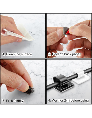 100 Clips de Cable Adhesivos Suoundey para Oficina y Hogar