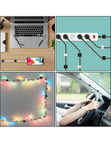 100 Clips de Cable Adhesivos Suoundey para Oficina y Hogar
