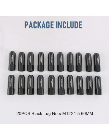 Tuercas de Aluminio JDMSPEED 60mm M12x1.5 20 Pcs Negras