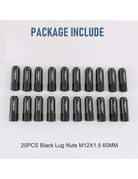 Tuercas de Aluminio JDMSPEED 60mm M12x1.5 20 Pcs Negras