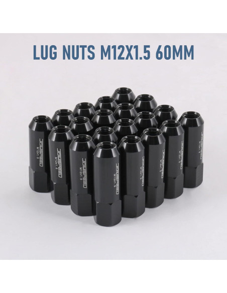 Tuercas de Aluminio JDMSPEED 60mm M12x1.5 20 Pcs Negras