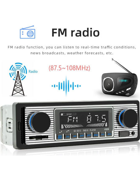 Radio de Coche Dirkoercy SWM5513 Bluetooth FM USB AUX