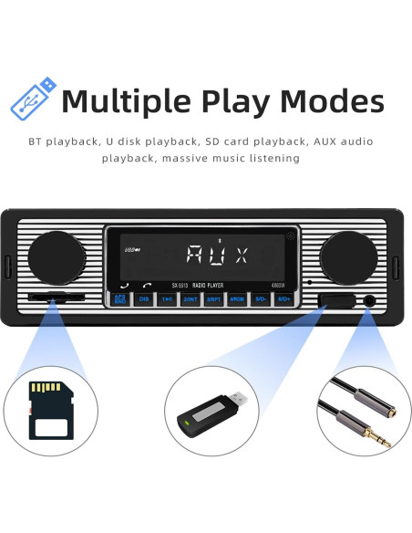 Radio de Coche Dirkoercy SWM5513 Bluetooth FM USB AUX