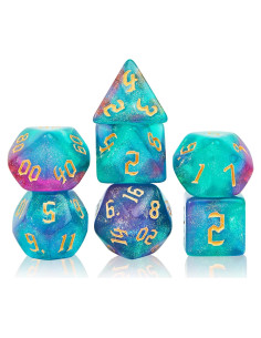 Set de Dados Poliedricos Pipirich Verde y Púrpura + Nebula