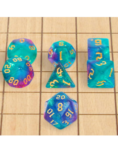 Set de Dados Poliedricos Pipirich Verde y Púrpura + Nebula 2