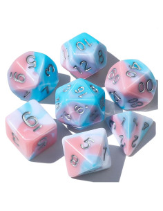 Conjunto de Dados Poliedricos CiaraQ 7 Piezas Azul/Rosa/Blanco