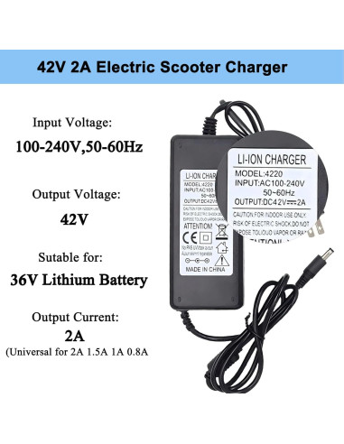 Cargador Rápido 42V 2A Universal para Scooter Eléctrico