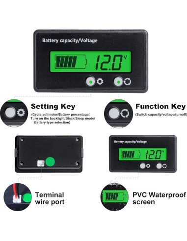 Medidor de Voltaje 12V-84V Teseas con Pantalla LCD Verde