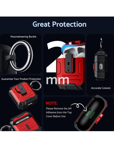 Funda DASFOND Armor para AirPods 1ra/2da Generación - Rojo