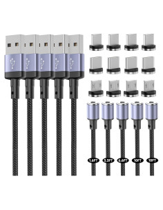 5Pack Cable de Carga Magnético SUNTAIHO 3 en 1 USB C Micro USB