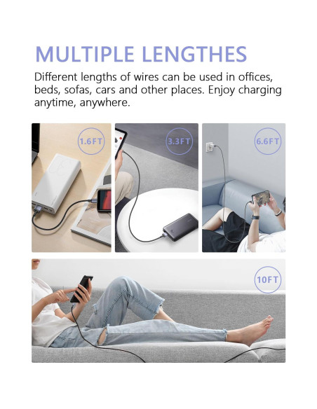 5Pack Cable de Carga Magnético SUNTAIHO 3 en 1 USB C Micro USB