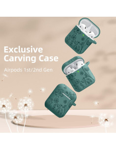 Funda de Silicona Grabada Lerobo para AirPods 1/2 Gen Verde Pino 2