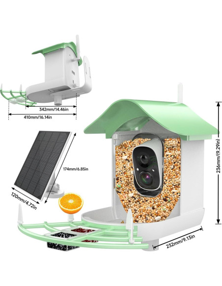 Comedero Inteligente para Aves Aprilmin 2K Carga Solar Verde Comedero Inteligente para Aves Aprilmin 2K Carga Solar Verde