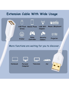 Cable de Extensión USB 2.0 Costyle Blanco 2m Macho a Hembra 2