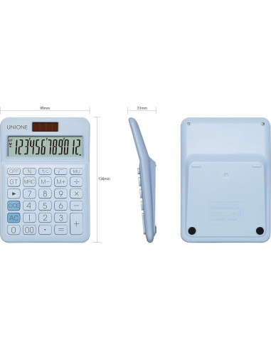 Calculadora UNIONE DC LCD 12 dígitos portátil azul